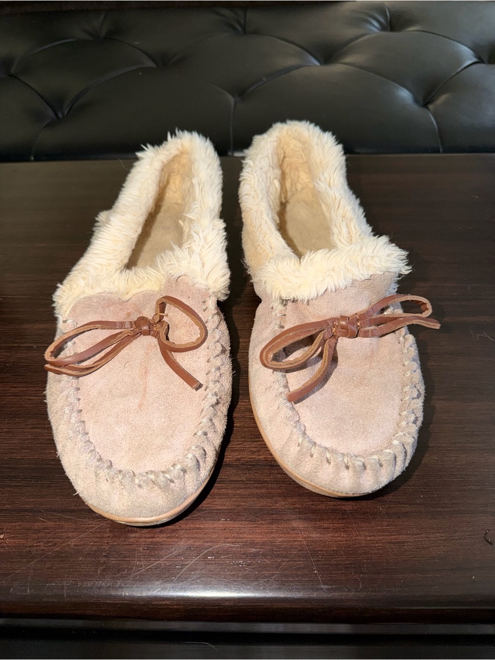 J. Crew Cream Suede Faux-Fur Moccasin Slippers